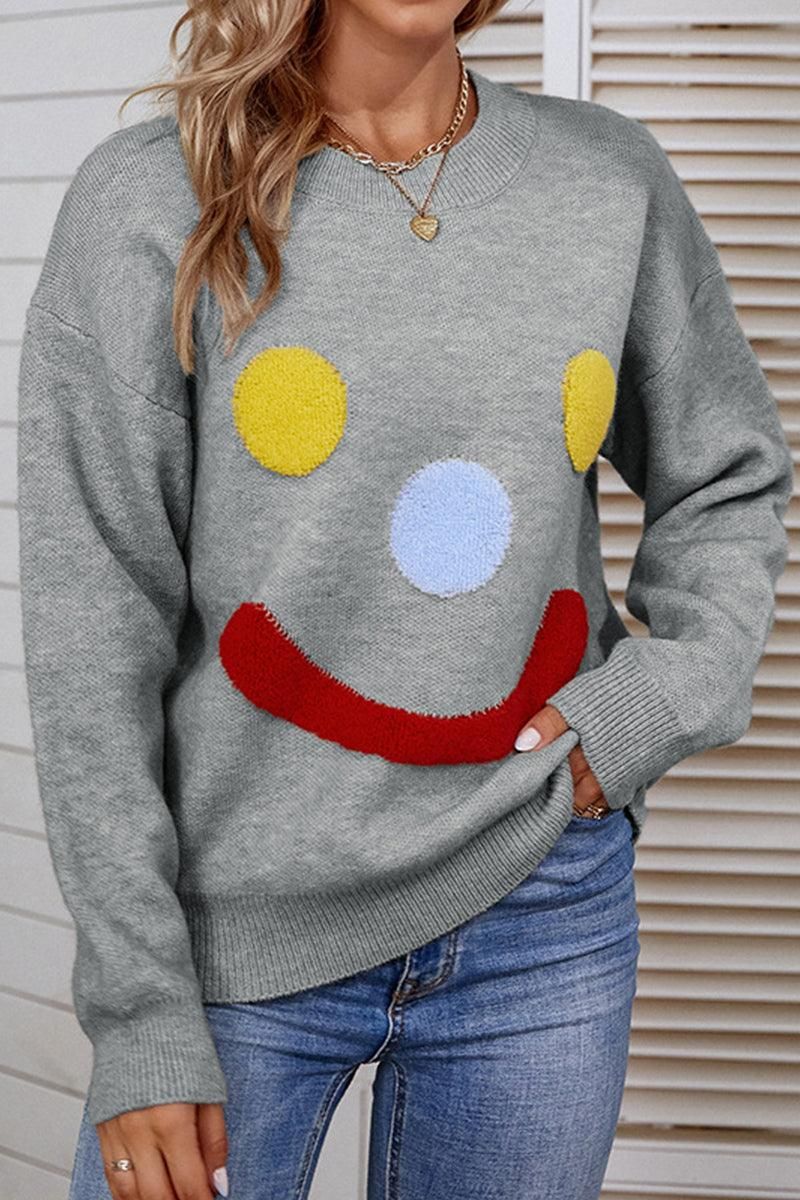 WOMENS SMILEY FACE THERMAL ROUND SHIRT - Doublju