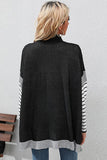 STRIPED SLEEVE HIGH NECK LOOSE FIT CASUAL SWEATER - Doublju