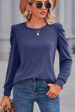 WOMEN LOOSE FIT SHIRRED PUFF SLEEVE PULLOVER TOP - Doublju