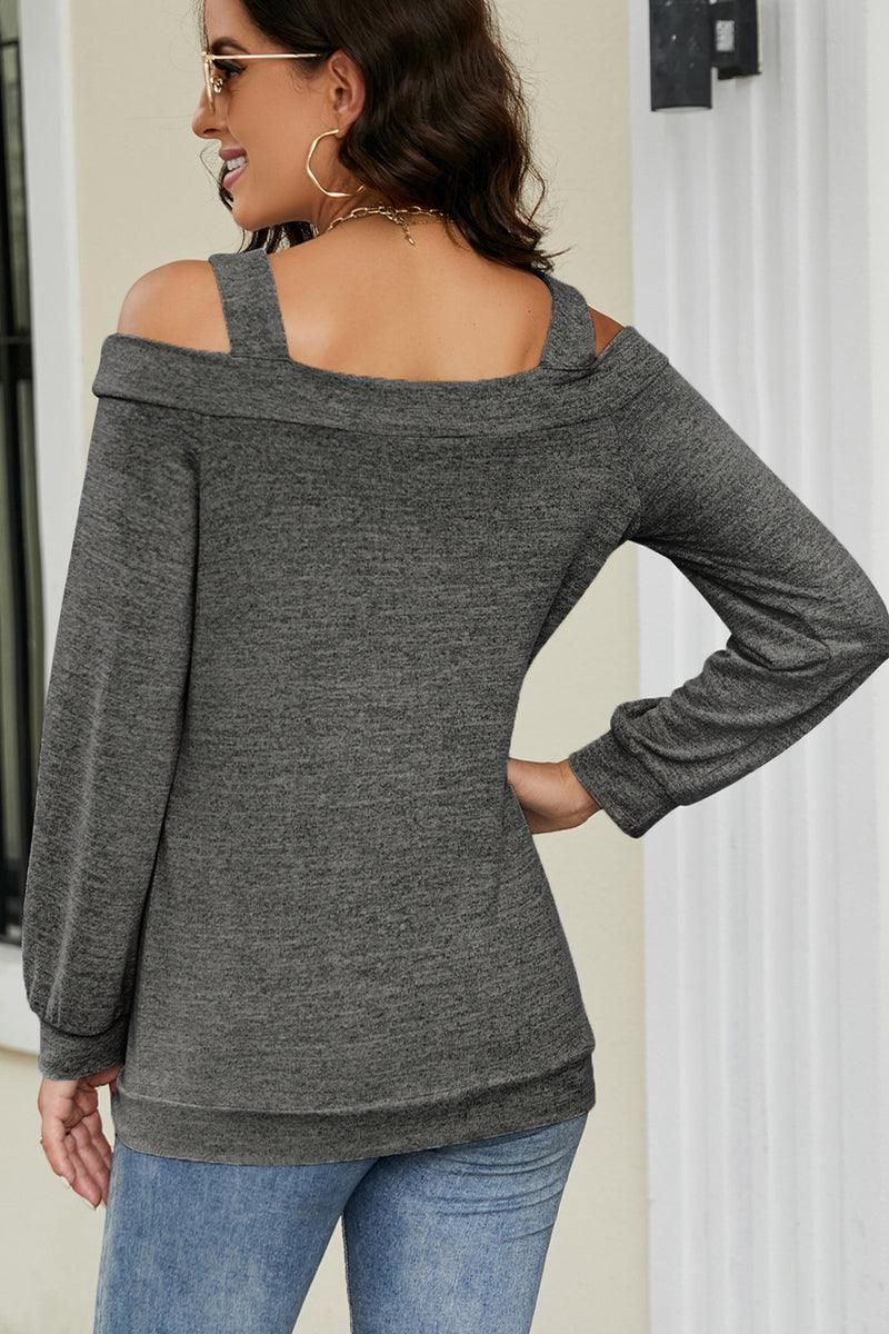 WOMEN CUT OUT SHOULDER SEXY PULLOVER TOP - Doublju