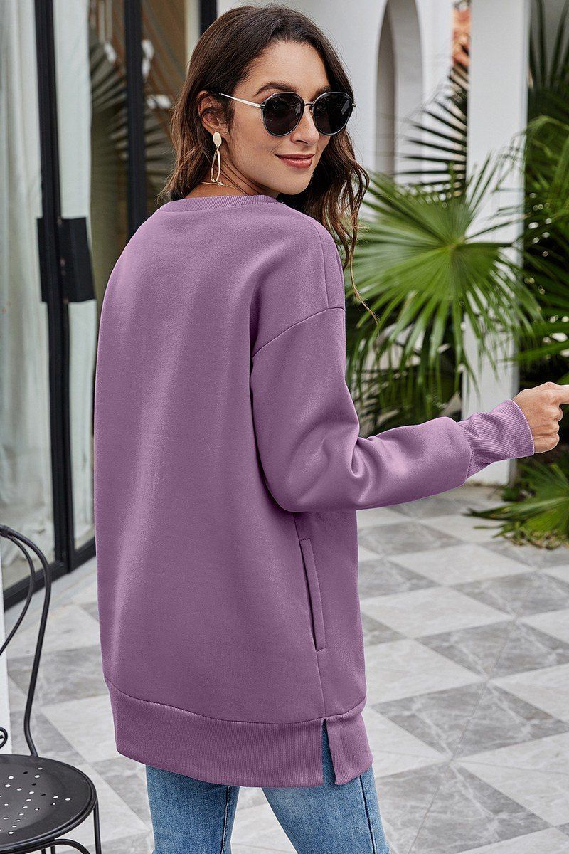 WOMEN ROUND NECK WITH POCKET OVERSIZED PULLOVER