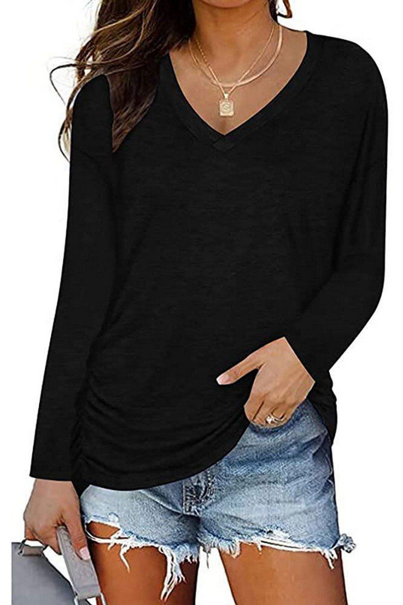 WOMEN RIBBED V NECK LIGHTWEIGHT COMFY TEE SHIRT