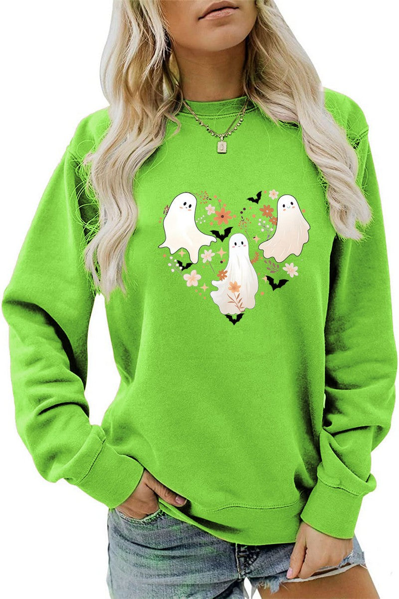 GHOST FUN PRINTED LONG SLEEVE CASUAL TOP FOR WOMEN