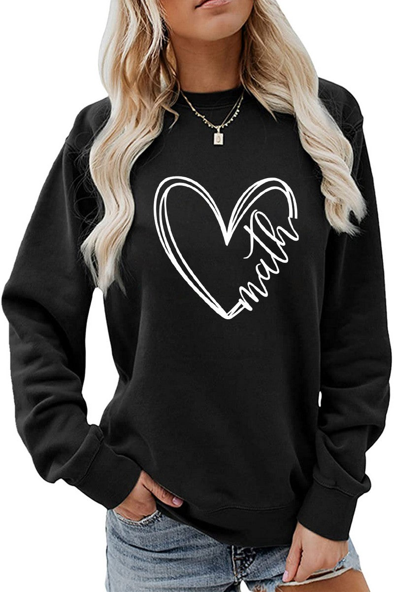 WOMEN HEART PRINTING CASUAL ROUND NECK PULLOVER