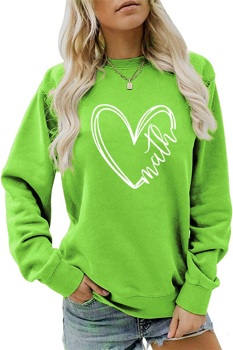 WOMEN HEART PRINTING CASUAL ROUND NECK PULLOVER