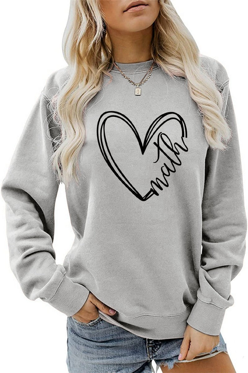 WOMEN HEART PRINTING CASUAL ROUND NECK PULLOVER