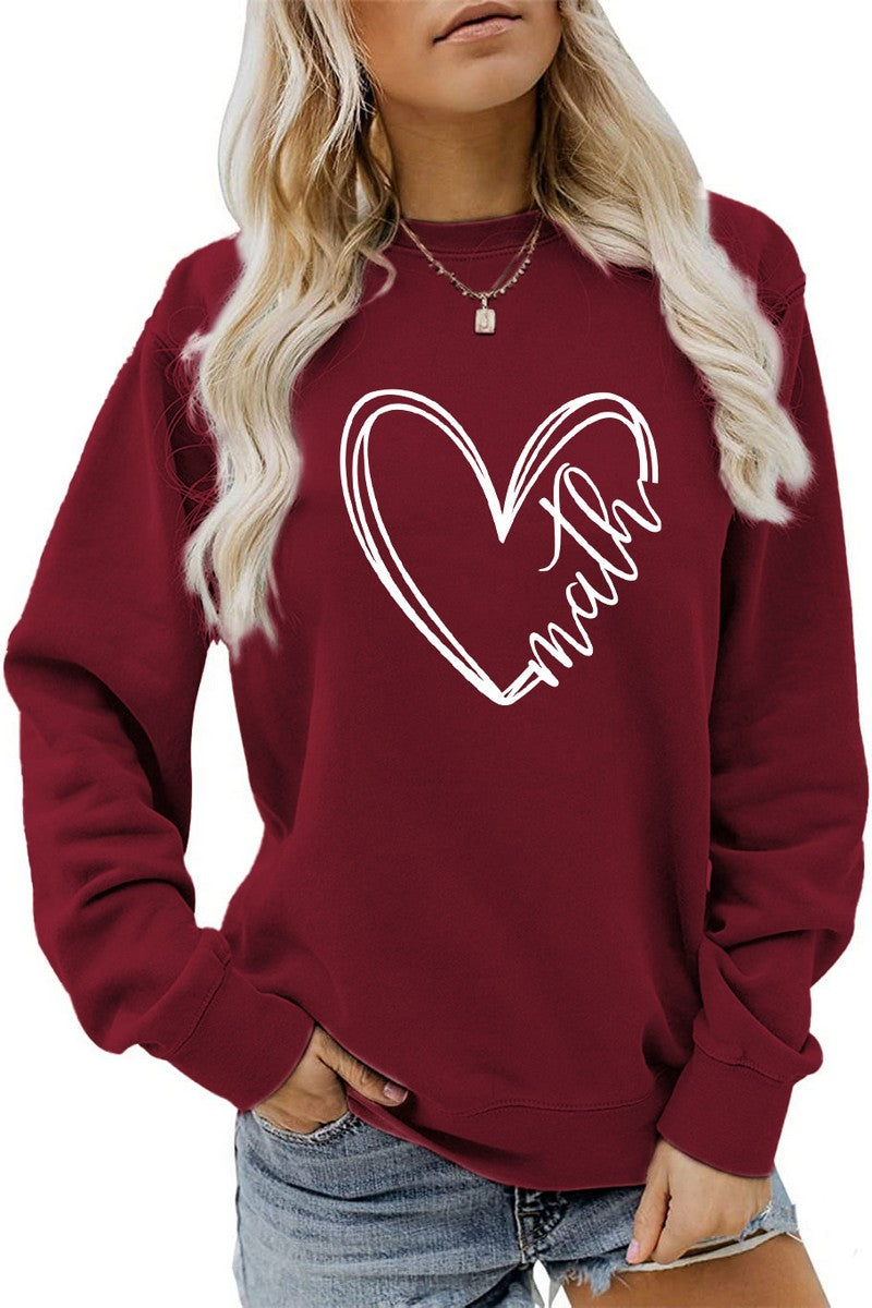 WOMEN HEART PRINTING CASUAL ROUND NECK PULLOVER