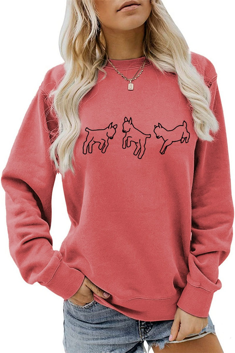 WOMEN CUTE PRINTING LONG SLEEVE FW PULLOVER TEE