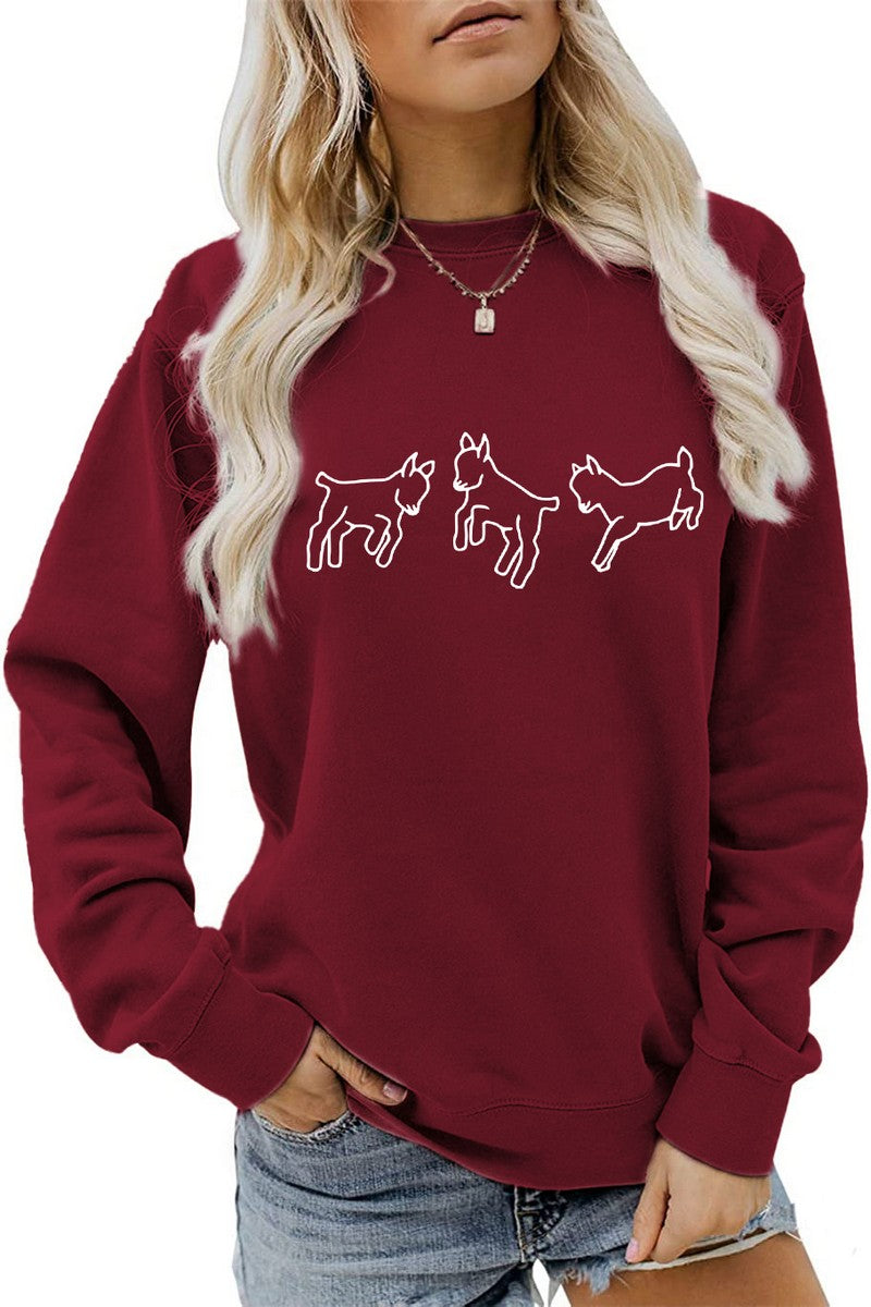 WOMEN CUTE PRINTING LONG SLEEVE FW PULLOVER TEE