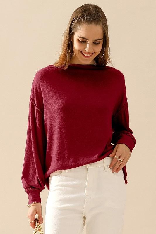 BOAT NECK PULLOVER SWEATER KNIT TOP WITH RAW SEAM - Doublju