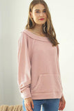 BOAT NECK POCKETED PULLOVER SWEATER KNIT TOP - Doublju