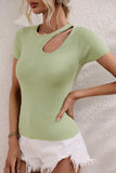 CUT OUT NECK SHORT SLEEVE CASUAL TOP - Doublju