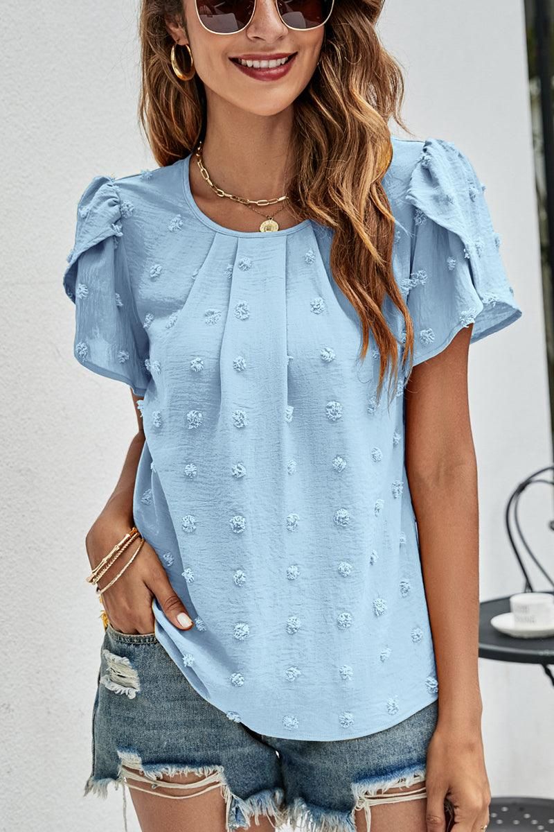 PUFF SLEEVE CASUAL TOP - Doublju