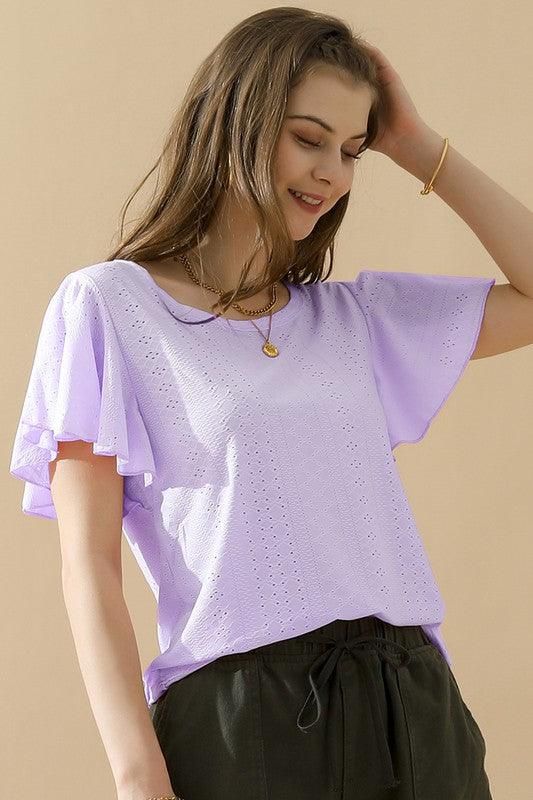 LEAF SLEEVE HOLLOW CASUAL TOP - Doublju
