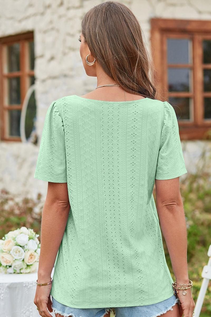 SQUERE NECK PUNCHING LACE TOP - Doublju