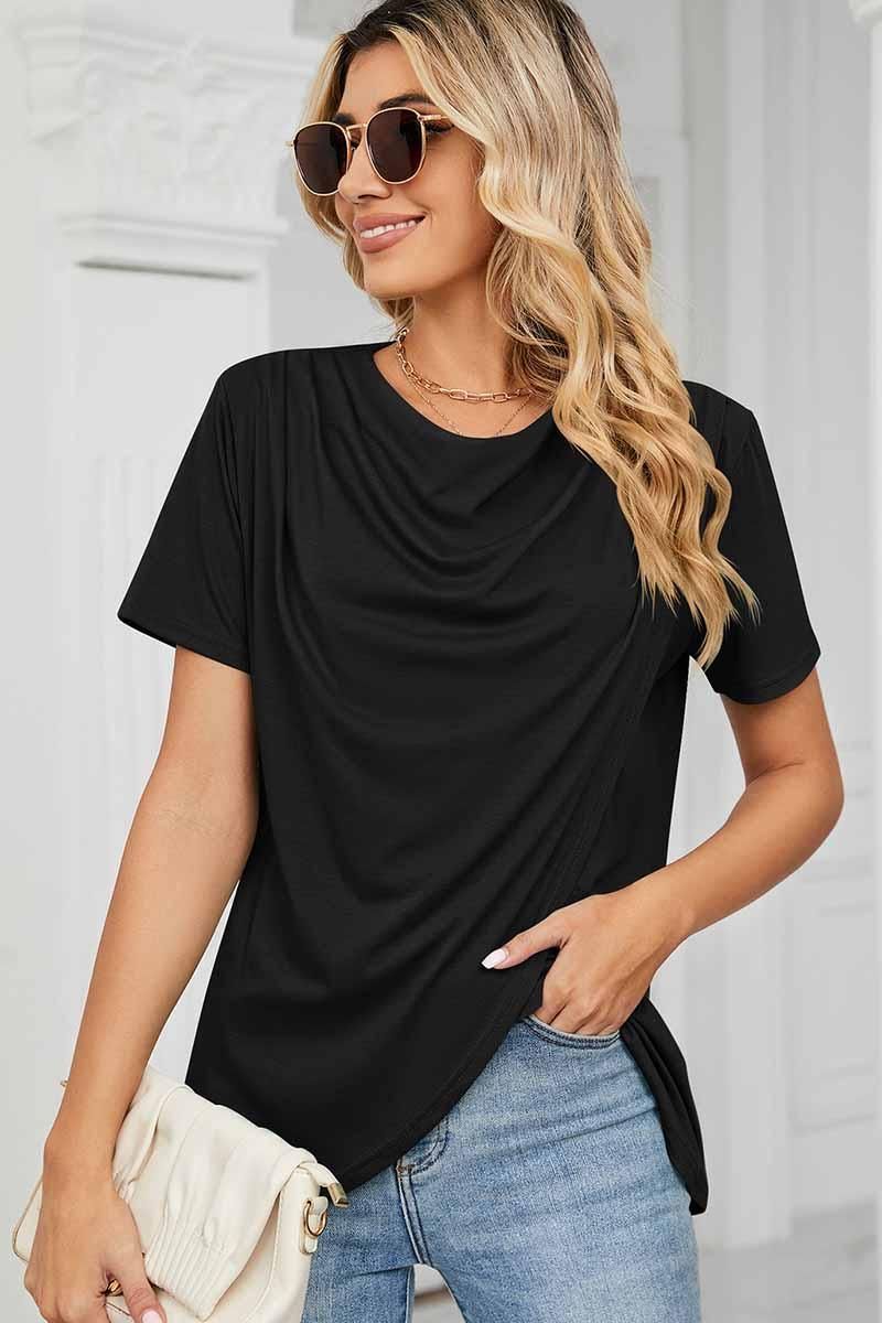 TULIP SHAPE LOUND NECK RUFFED LOOSE TOP - Doublju