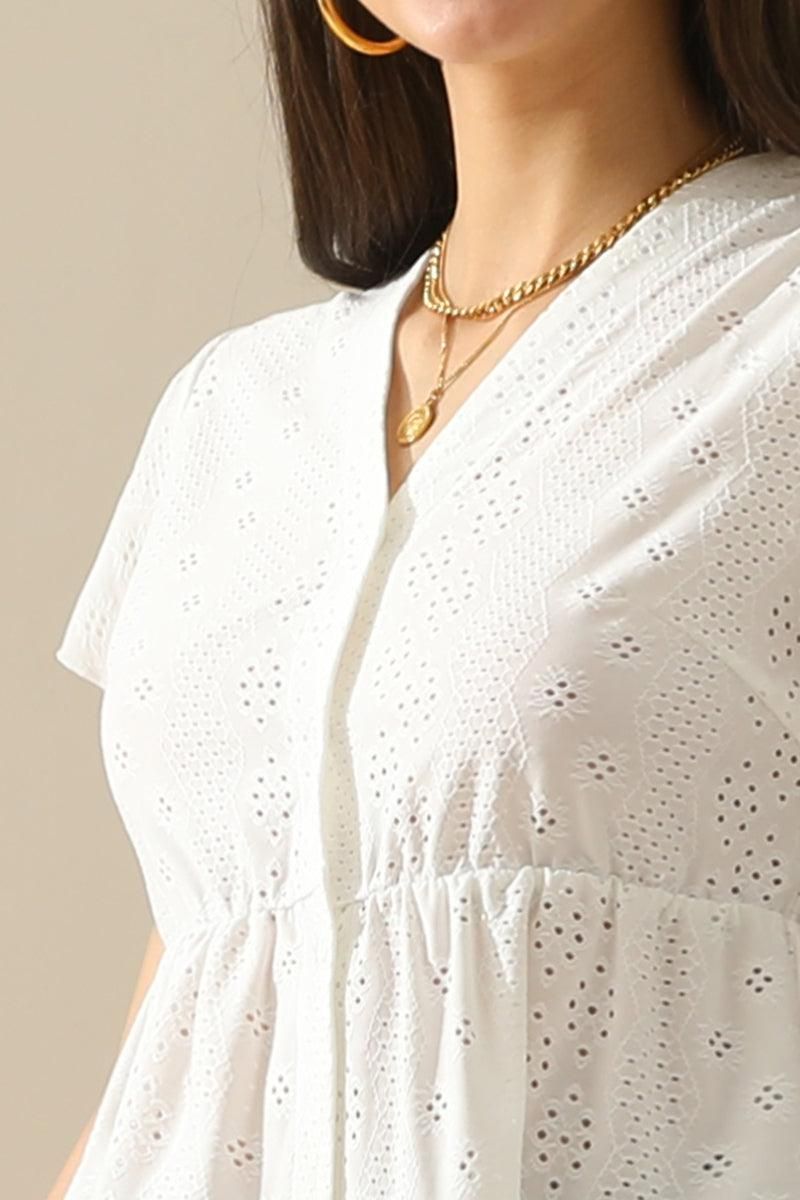 PUNCHING LACE BUTTON UP CANCAN BLOUSE - Doublju