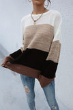 LOOSE FIT COLOR BLOCK KNITTED SWEATER - Doublju